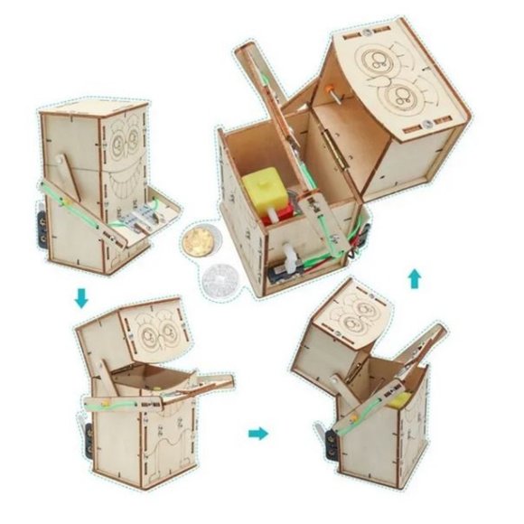 Robot Piggy Bank STEM Craft DIY Wood Coin Eating Puzzle Project Science Toy - Picture 6 of 10